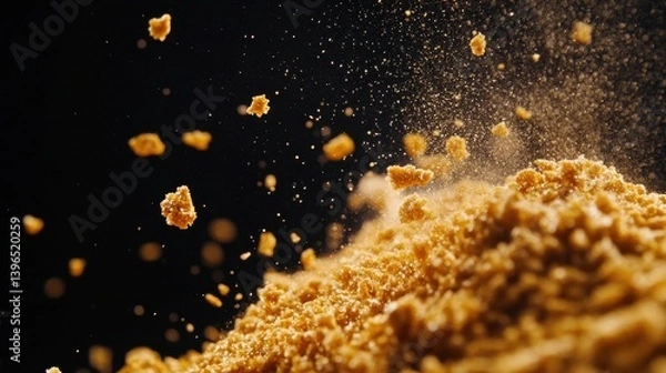 Fototapeta Desert Symphony Black Backdrop Explosion Particles Elegantly Suspended in Time High Speed Photography with Sand Grains Creating Abstract Art Formation on Midnight Background