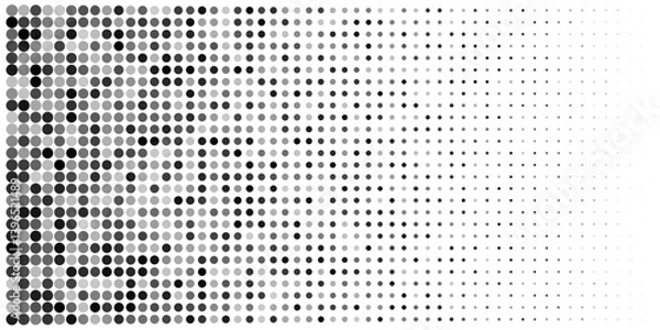 Fototapeta Polka dot pattern. Half tone subtle blob texture. Geometric pixel grid gradient. Tech point square design. Comic seamless disperse grange mosaic. Circle degrade graphic effect, fluid screen fade shape