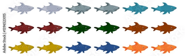 Fototapeta Vector ocean fish set of sharks in vibrant colors
