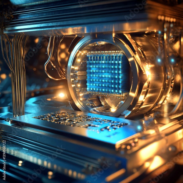 Obraz Futuristic Quantum Computer Core in High-Tech Environment. AI generative.