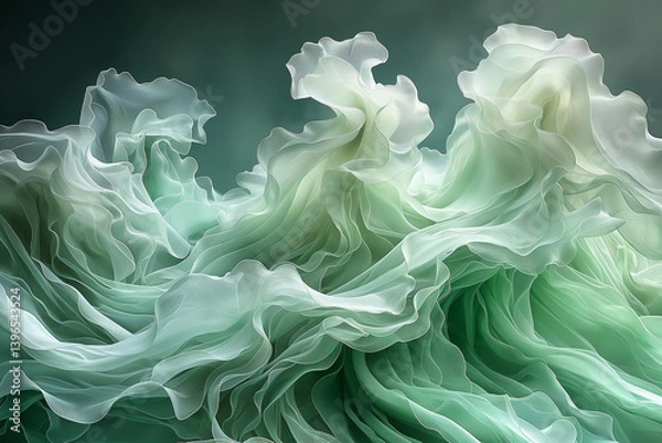 Obraz Sheer Green Silk: A Delicate Dance of Light and Shadow on Gentle, Undulating Curves.