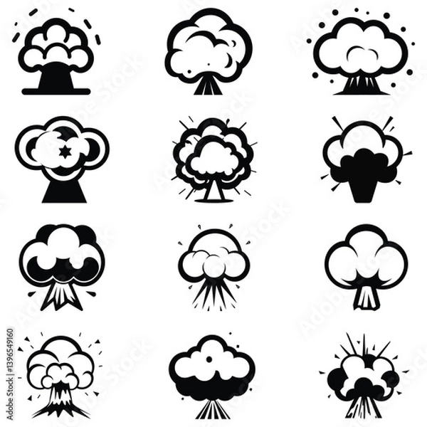Obraz Explosion Icon, Black Silhouette on Transparent Background, Atomic Cloud Design