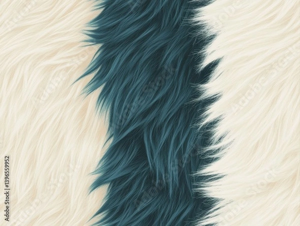 Obraz A textured surface featuring a blend of white and teal fur-like strands, creating a soft and visually appealing pattern.