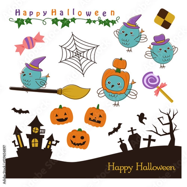Fototapeta ハロウィン　トリ　イラスト　セット