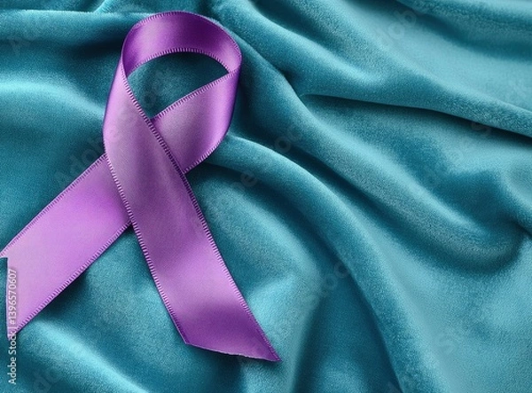 Fototapeta Ribbon on Fabric Background, Awareness and Support