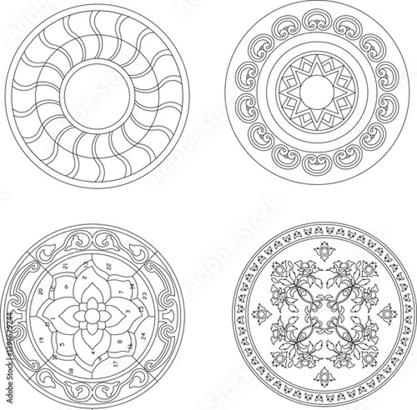 Fototapeta silhouette design vector illustration sketch pattern ornament circle decoration wall decoration mandala rosette abstract modern natural floral classic vintage