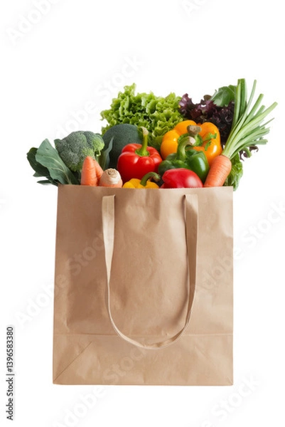Fototapeta paper bag full of fresh vegetables Isolated on Background