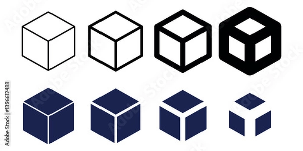 Fototapeta Cube icon set. Simple black cube pictogram