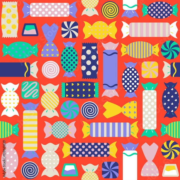 Obraz Seamless pattern with different colorful candies