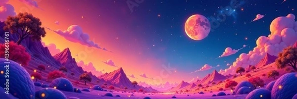 Fototapeta An imaginative digital artwork featuring a funky blend of colors, shapes, and fantasy elements, funky, holographic, digital art