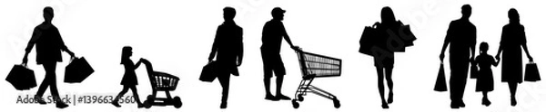 Obraz Happy people shopping concept silhouette