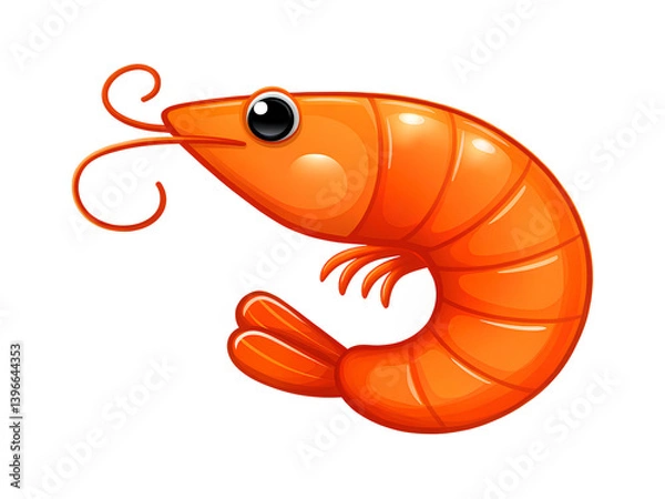 Obraz Playful Glossy Cartoon Shrimp Character – Vibrant Mascot Design