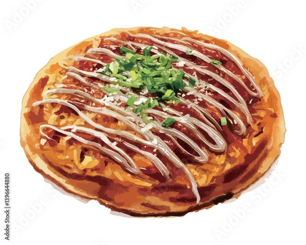 Obraz 水彩で描いたお好み焼きのイラスト　生成AI