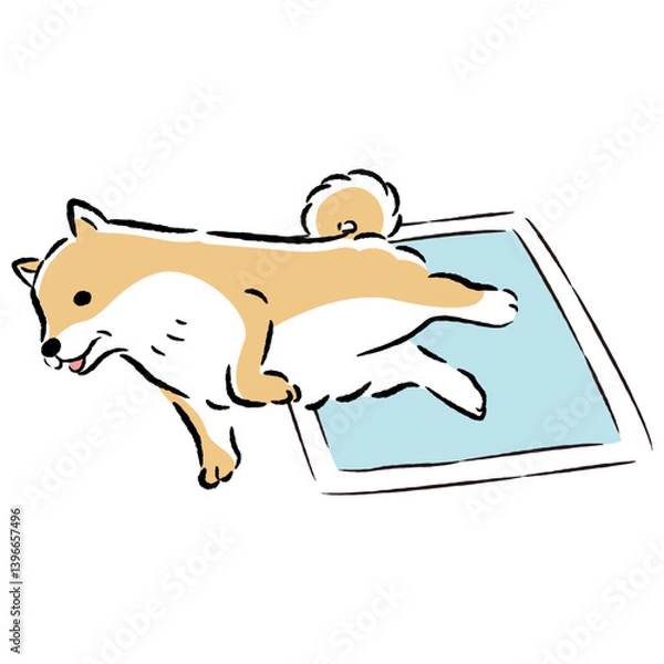 Obraz ペットシーツとシニア犬の手描きイラスト