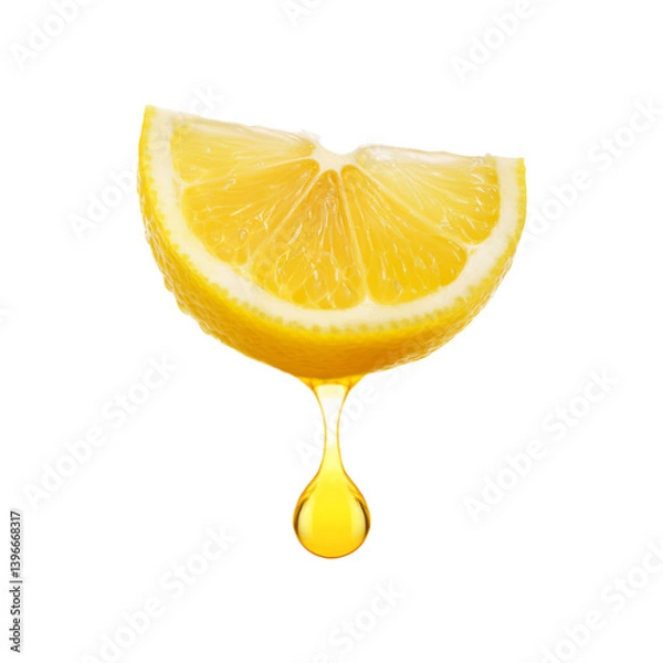 Fototapeta Drop of lemon juice from lemon slice on transparent background