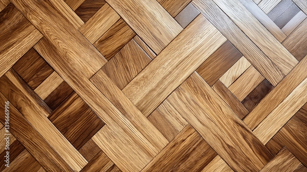 Fototapeta Elegant parquet wood floor pattern with precise interlocking shapes