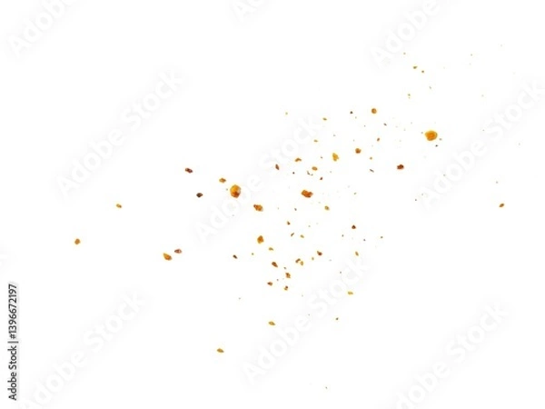 Fototapeta Dried red chili powder flying. Grainy scatterings of spicy burst . Splashes of red pepper powder.Overlay effect chilli or paprika spice splatters.