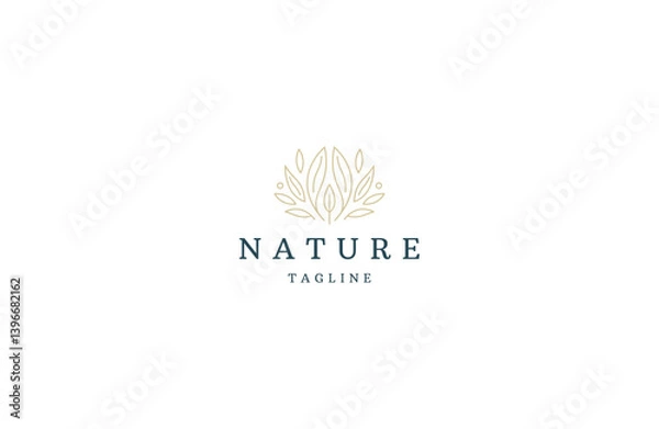 Fototapeta Nature flower with line art minimalist style logo design template flat vector