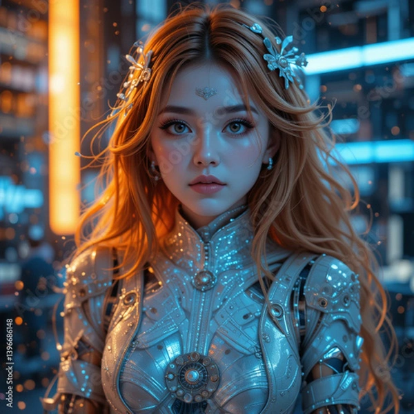 Obraz Cyberpunk Lady in Silver Armor