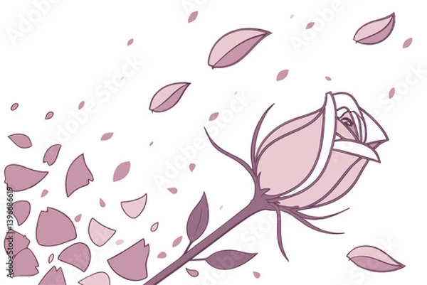 Obraz Decorative rose silhouette with flying petals in vintage style, floral vector for Valentine’s prints, wedding themes, tattoo design, or elegant botanical illustration use.