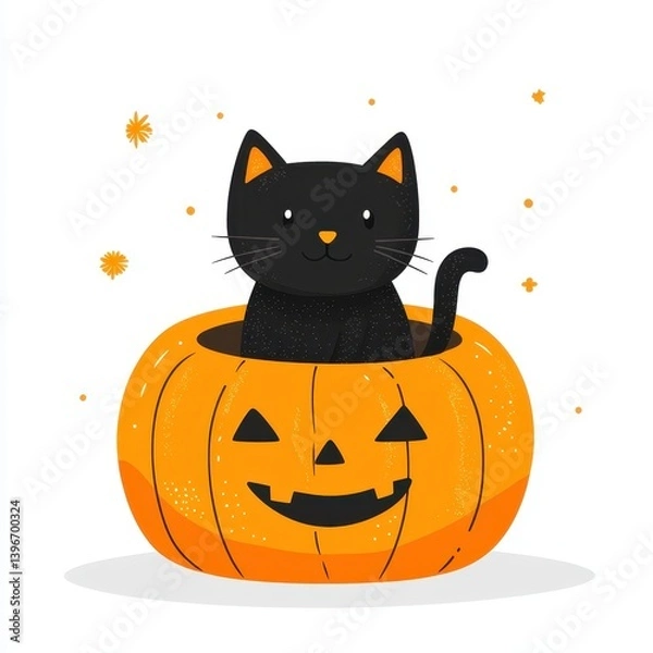 Fototapeta Halloween cat in pumpkin festive celebration digital art playful environment whimsical viewpoint