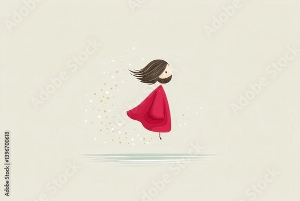Fototapeta Joyful leap of a bearded character whimsical scene digital art minimalist style