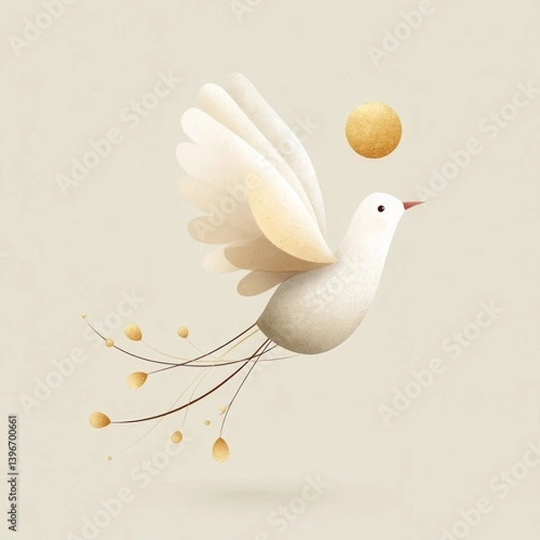 Fototapeta Uplifting bird in flight minimalist design digital artwork serene background soft colors