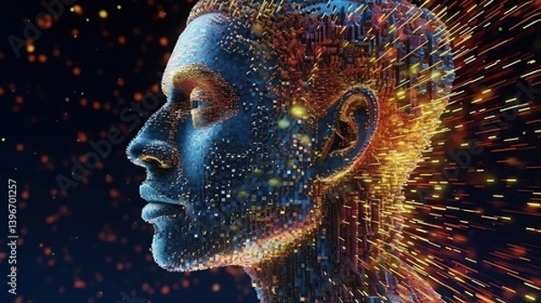 Obraz Digital Human Representation with Data Flow and Colorful Effects