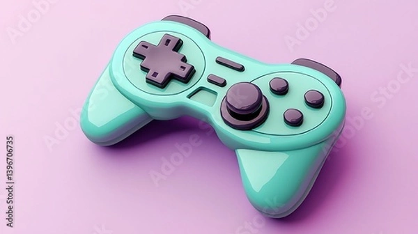 Fototapeta Teal Game Controller on Pastel Background
