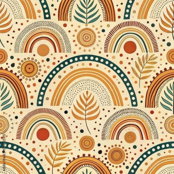 Fototapeta Seamless Boho Rainbow Botanical Pattern