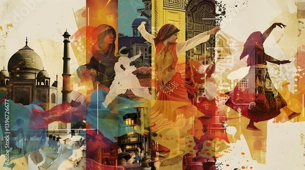 Fototapeta Digital Art with Indian Dance and Architectural Elements