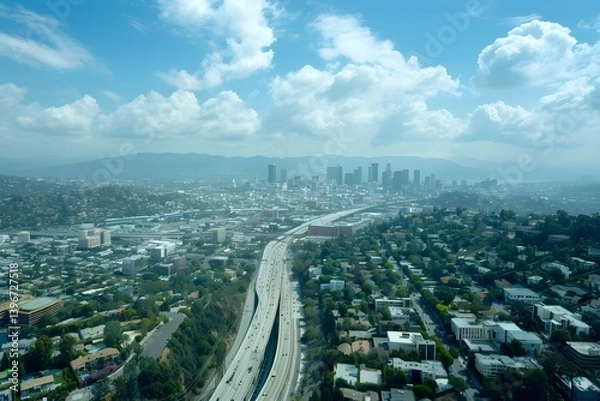 Fototapeta Cityscape Panorama of Los Angeles with Highway Connection