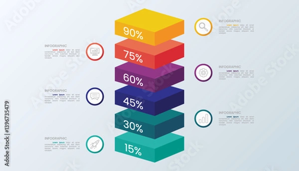 Fototapeta 3D Layered Infographic Showing Percentage Status for Presentation