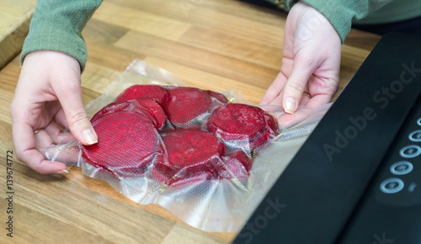 Fototapeta Beetroot in vacuum sealed package.