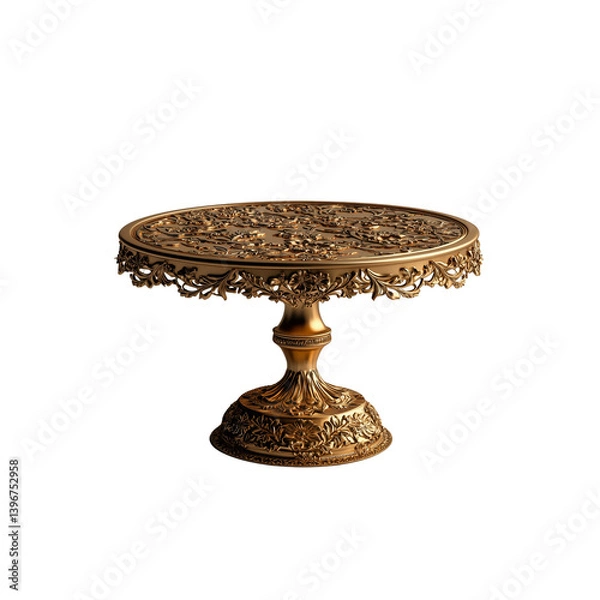 Fototapeta An ornate, decorative cake stand featuring intricate floral patterns and a sturdy base, perfect for showcasing desserts or pastries.