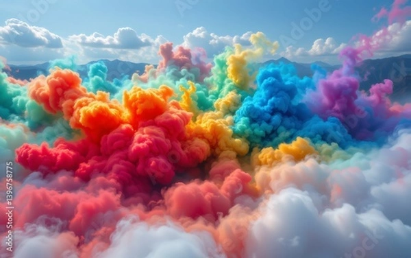 Obraz A vibrant explosion of colorful clouds creates a stunning, abstract visualization against a clear sky