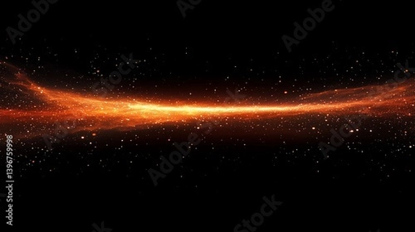 Fototapeta A stunning representation of cosmic energy within a dark expanse, showcasing swirling particles and vibrant hues of orange, creating an ethereal atmosphere in the universe.