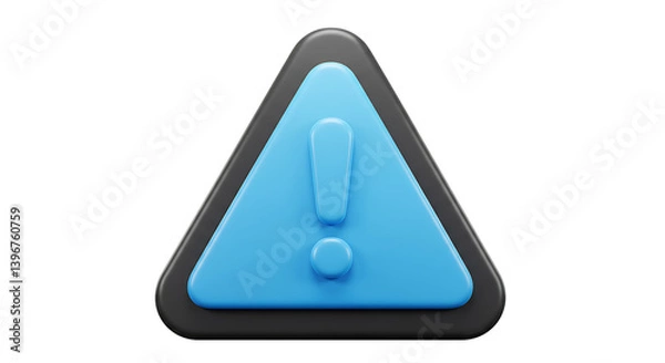 Fototapeta Glossy blue caution symbol with exclamation point for hazard alert