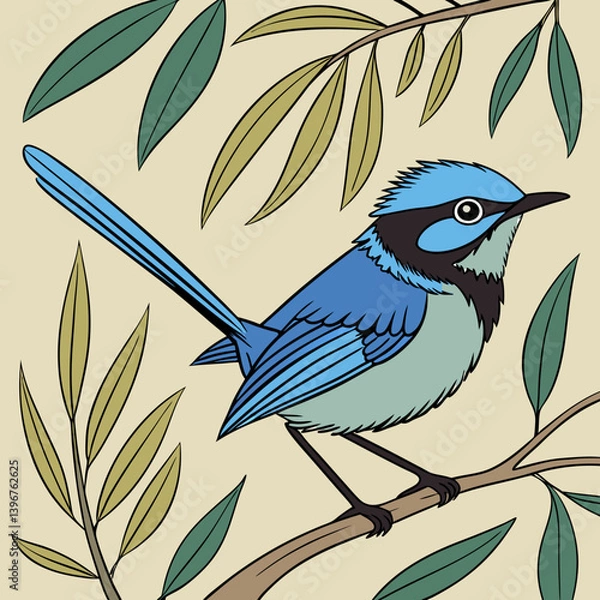 Obraz ​The Splendid Fairy Wren is a small Australian bird known for its vibrant blue and black plumage, especially in males during breeding season