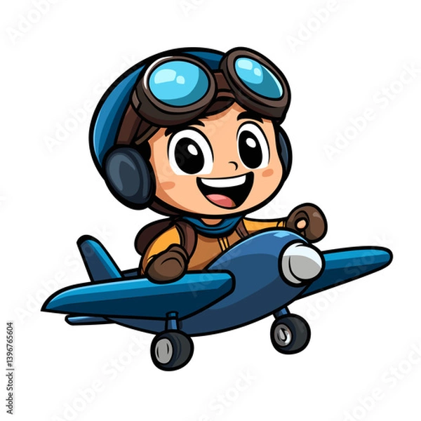Obraz Pilot flying a plane Cute Vector Mascot Art	
