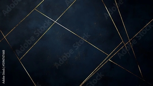 Fototapeta Abstract dark blue background with golden geometric lines creating a modern artistic design