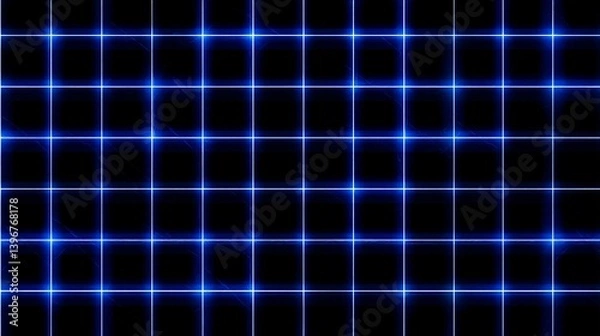 Fototapeta Abstract Blue Grid Network Background - Glowing Lines and Squares