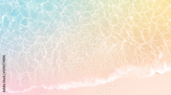 Fototapeta Ethereal Pastel Ocean Wave with Rainbow Gradient and Sparkling Water, for a backgorund
