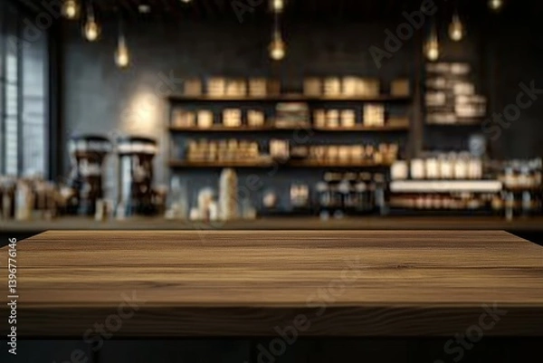 Fototapeta Empty wooden table in a cafe