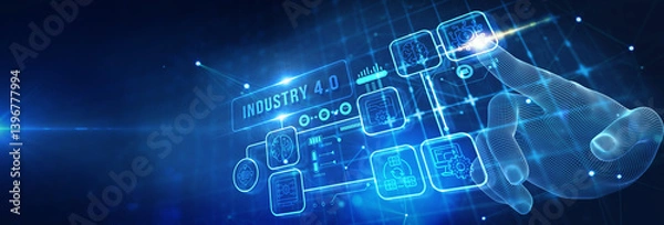 Fototapeta Industry 4.0 Cloud computing, physical systems, IOT, cognitive computing industry. 3d illustration
