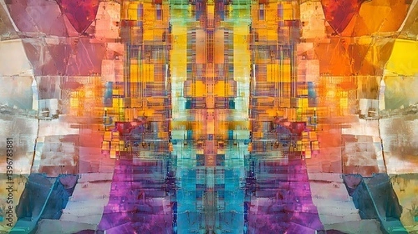 Fototapeta Vibrant abstract composition showcasing colorful geometric patterns and reflections in a bright setting