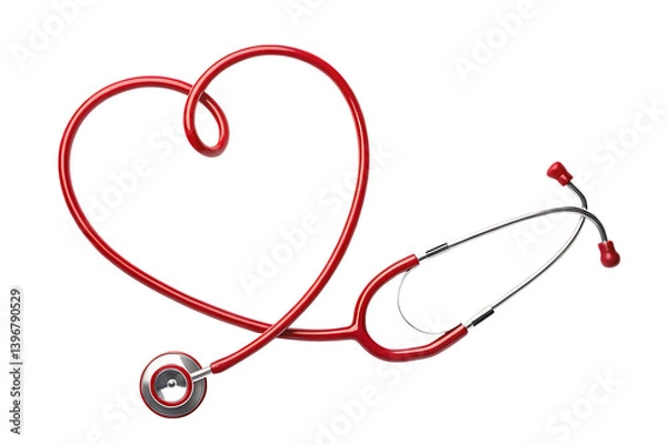 Fototapeta Red stethoscope forming heart shape on isolated background on transparent background