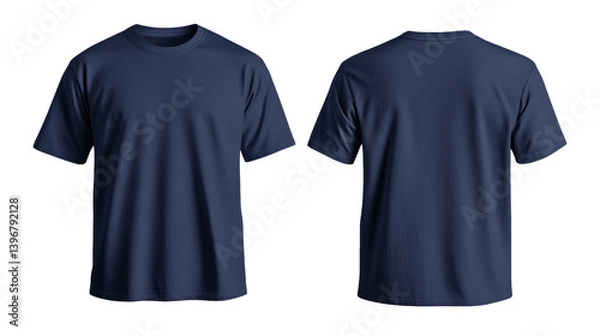 Fototapeta Plain navy blue t-shirt displayed from front and back, showcasing its design and fit, suitable for casual wear or branding