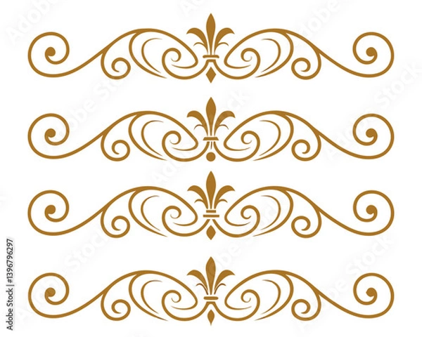 Fototapeta Elegant Gold Swirl Ornamental Dividers Vector Set