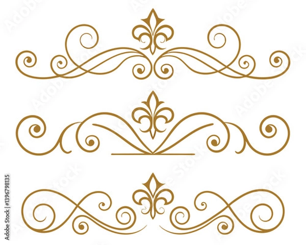 Fototapeta Elegant Gold Swirl Ornamental Dividers Vector Set